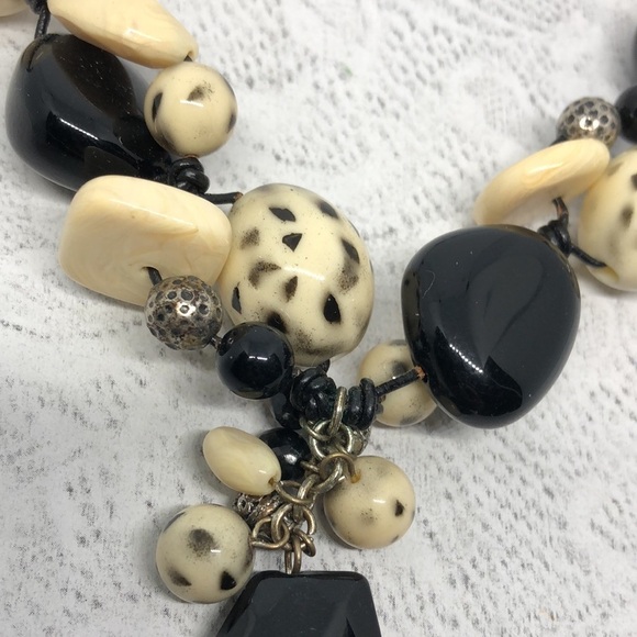 Chico's beaded chunky boho style beaded cord statement necklace. - Picture 3 of 6